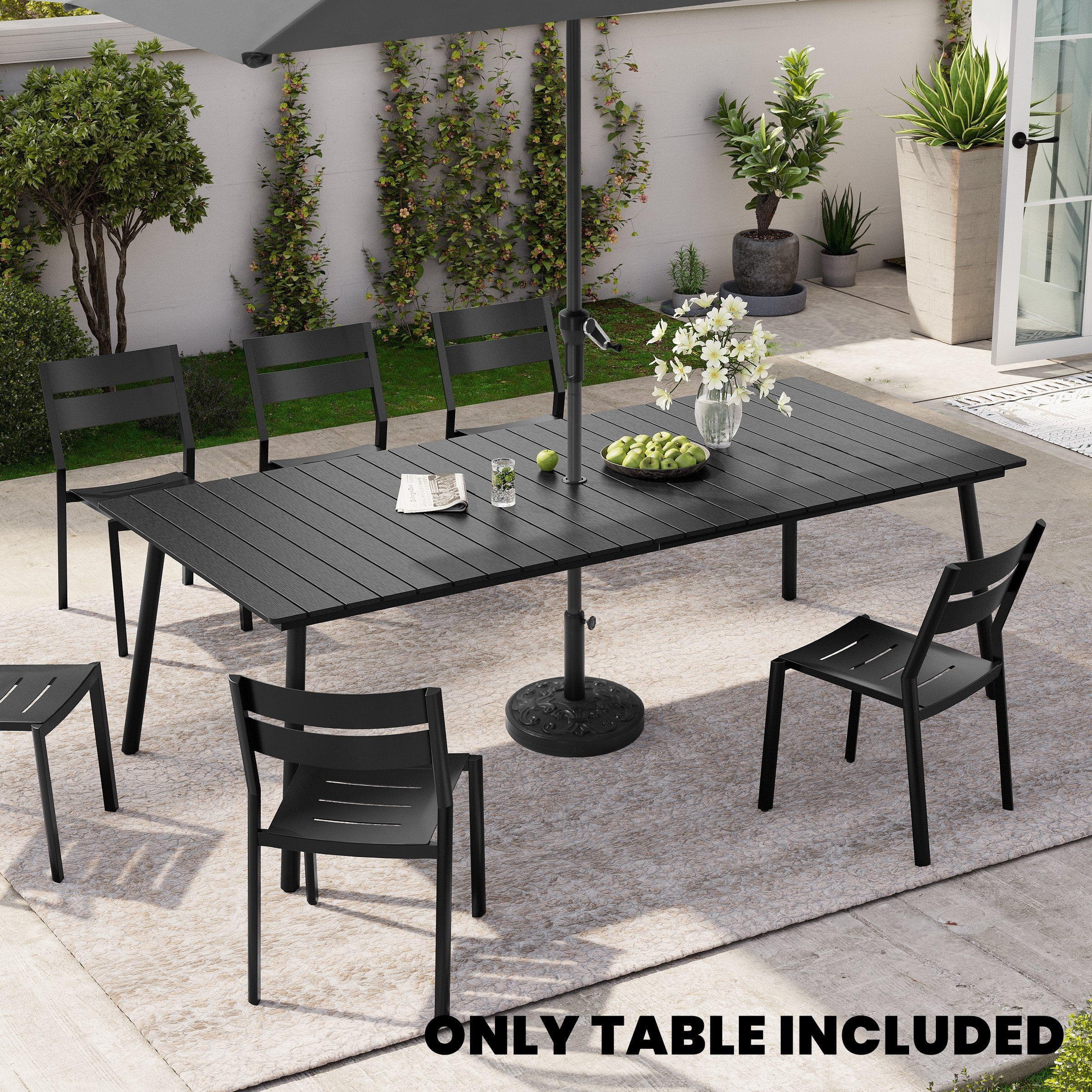 Outdoor Patio Rectangle All-Weather Aluminum Dining Table with Umbrella Hole