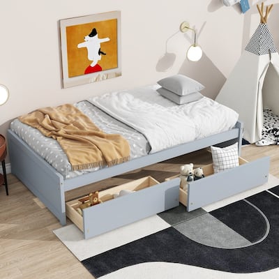 Twin Size Solid Rubber Wood Daybed with 2 Drawers