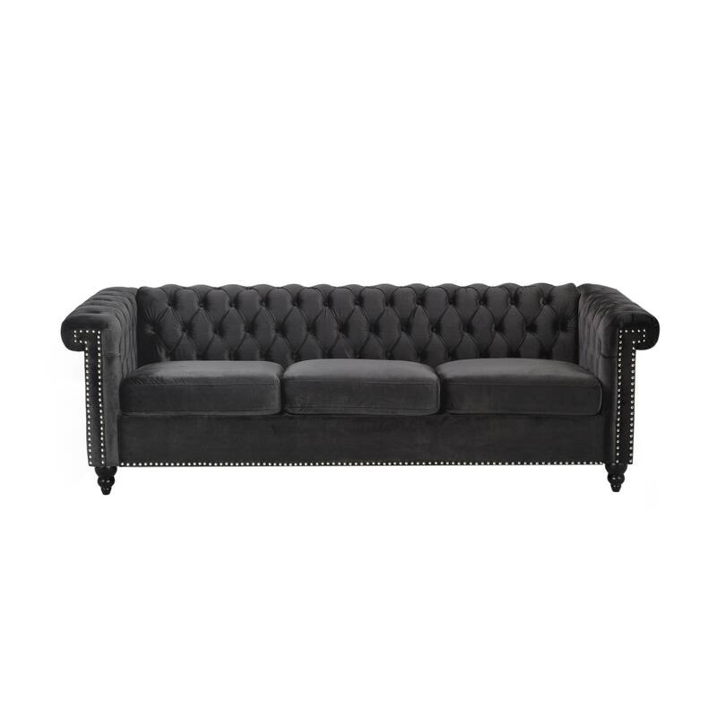 Chesterfield 3-Seater Velvet Sofa with Tufted Back and Nailhead Trim for Living Room