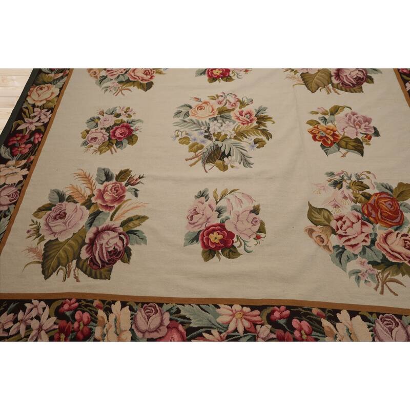 9x12'6'' Hand Woven Wool Ivory French Aubusson European Classic Rug - 9' x 12' 6''