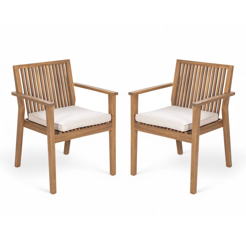 Patio Dining Chair Set Of 2-Sturdy Acacia Wood, Comfortable Waterproof Seating, 400 Lbs Capacity