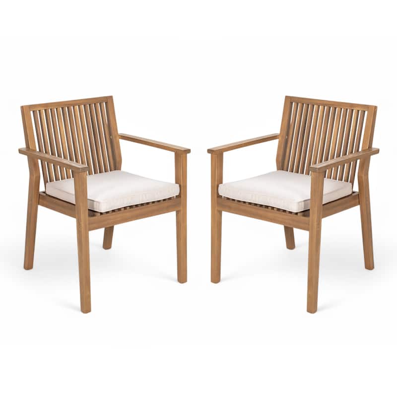Patio Dining Chair Set of 2 - Sturdy Acacia Wood, Comfortable Waterproof Seating, 400 lbs Capacity, Brown Color Frame
