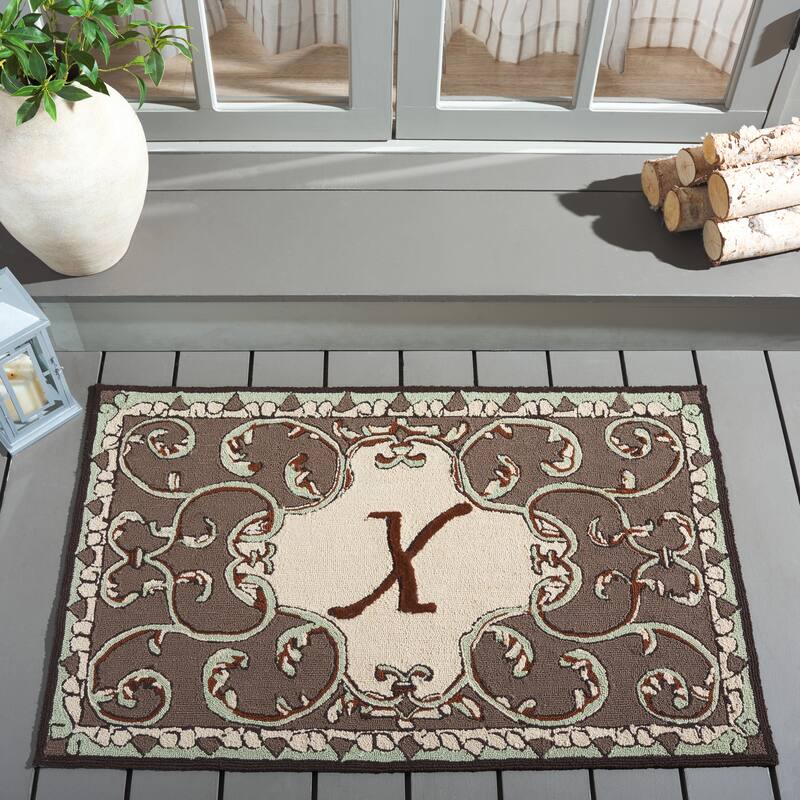 SAFAVIEH Hand-hooked Monogram Athina J Mocha Rug - 2'6" x 4' - X - Mocha