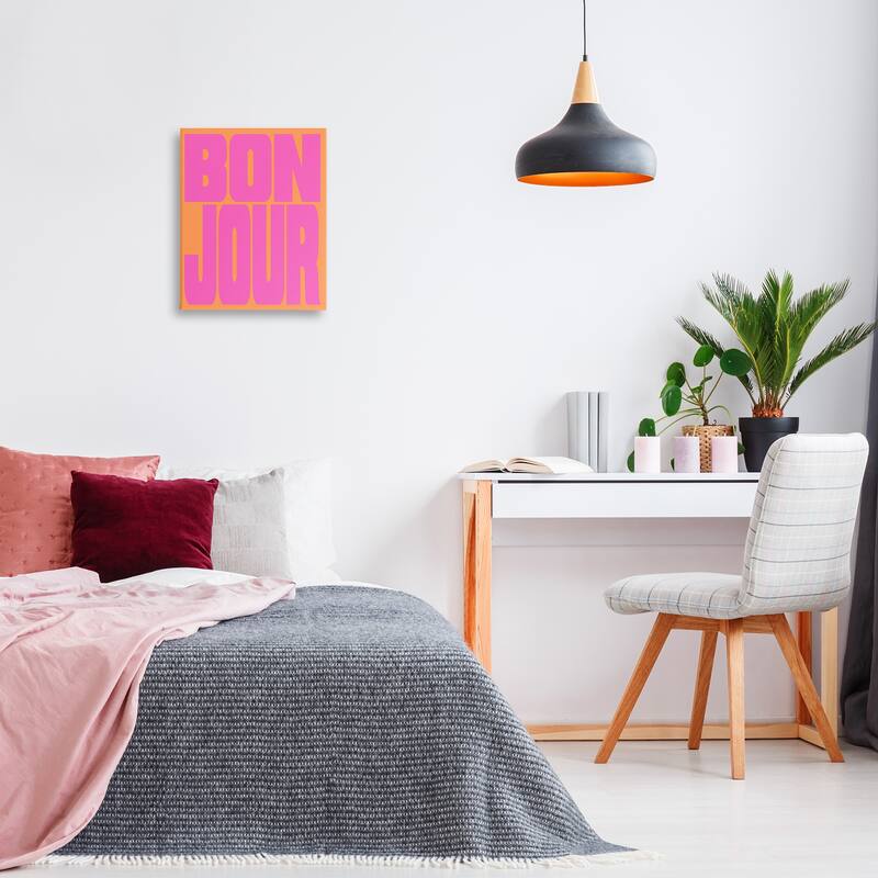 Stupell Bonjour Pink & Orange Canvas Wall Art Design By House of Lulu
