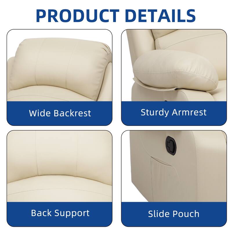 Moasis Beige Faux Leather Oversized Rocker Recliner Chair with Heat and Massage