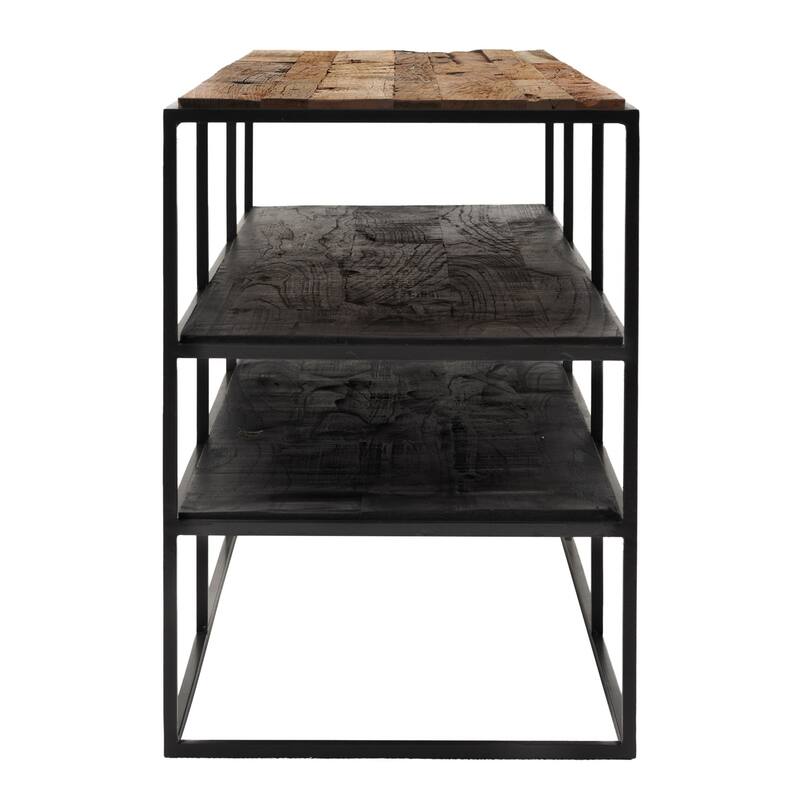 44" Modern Rustic Wood and Black Metal Open TV Stand