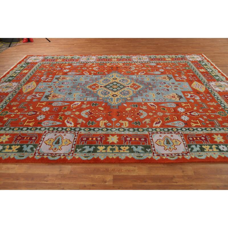 Hand Knotted Oriental 100% Wool Carpet Traditional Tribal Oranges & Rust Heriz (serapi) Area Rug - 11' 9'' X 8' 10''