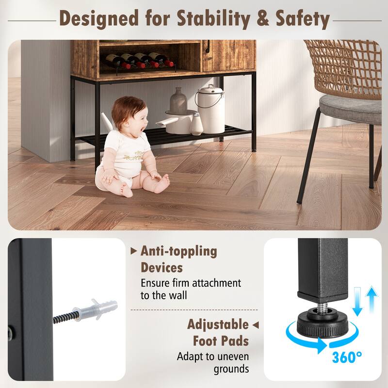 Gymax Buffet Sideboard w/ Power Outlets & USB Ports Wine Racks &