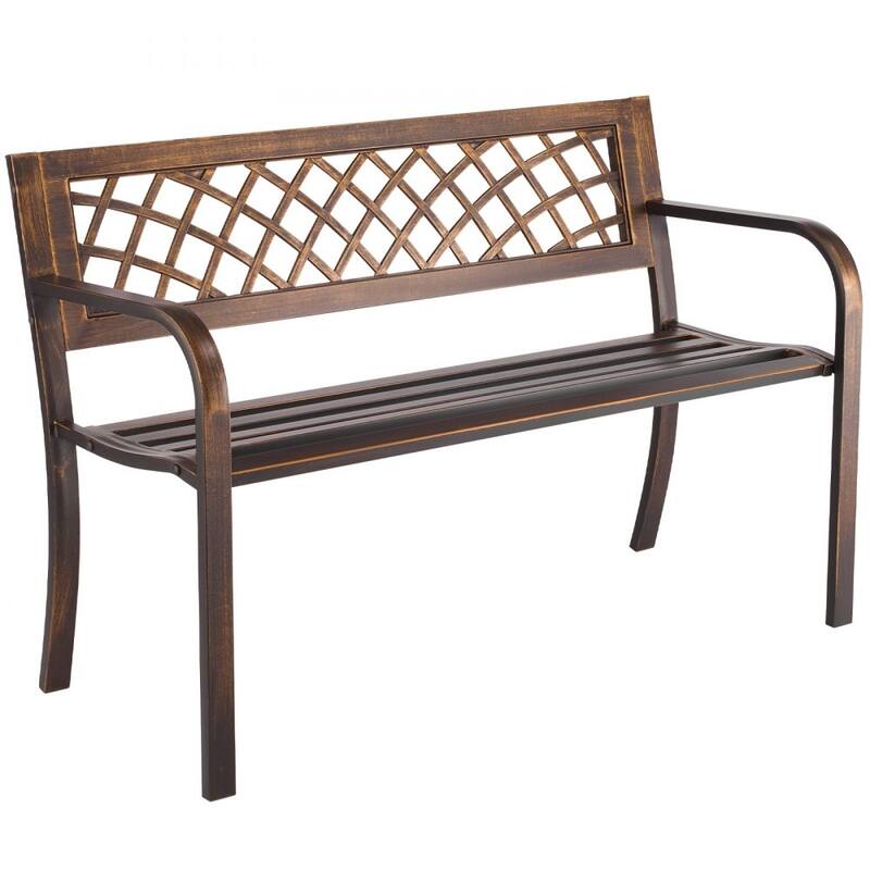 46-Inch Antique Bronze Metal Frame Outdoor Garden Bench Comfortable Seating for Two Adults - 46” x 20” x 30”