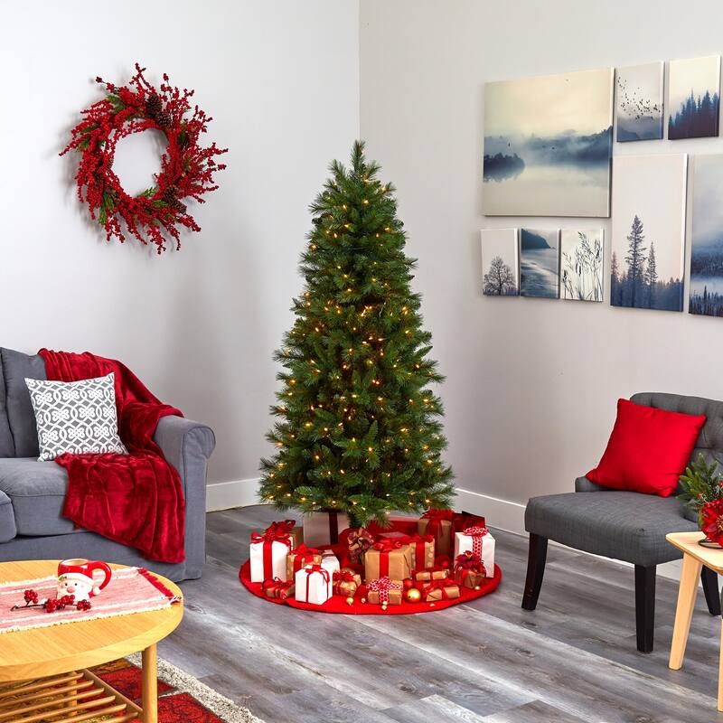 6Ft Slim Artificial Christmas Tree with Lights - Pre-Lit Holiday Decor, Realistic Pine Tree for Home - Green - 72