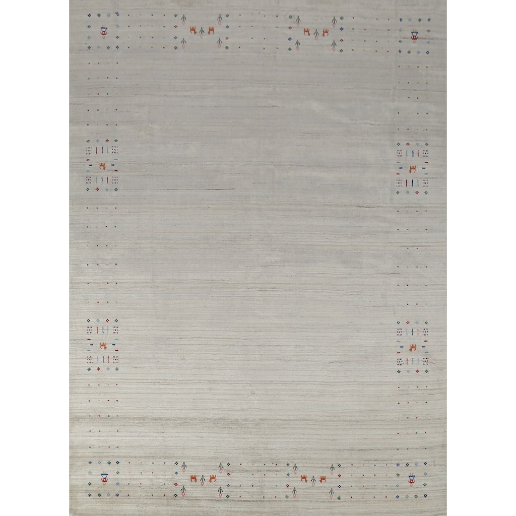 Hand Knotted Oriental 100% Wool Carpet Tribal Tribal Beige & Ivories Gabbeh Area Rug - 9' 11'' X 8' 1''