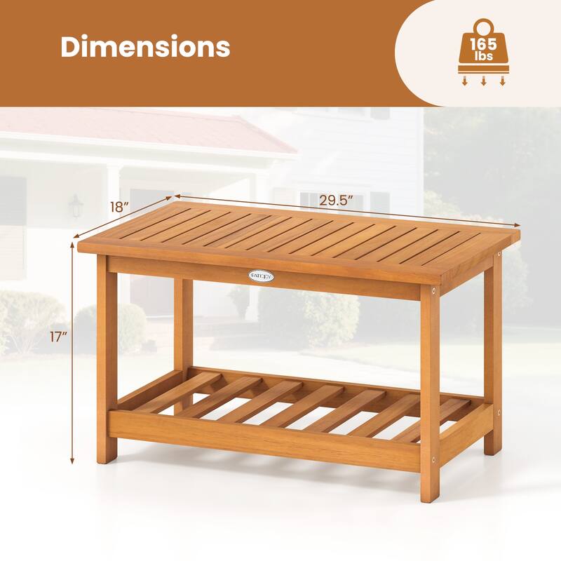 Gymax Patio Coffee Table Outdoor Acacia Slatted Coffee Table w/