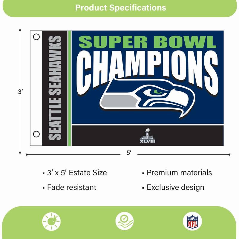 Seattle Seahawks Single Sided Flag w/ 2 Grommets, 3'x5'