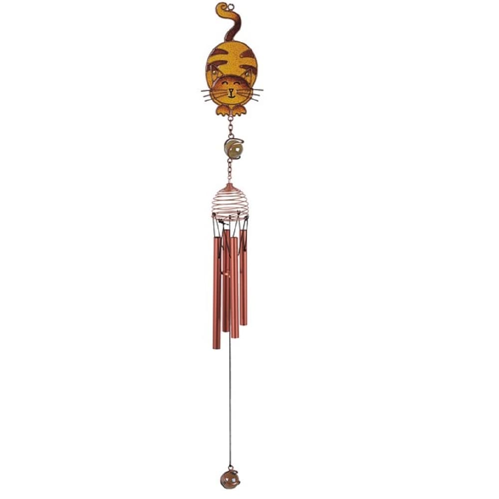 Lbk Furniture Copper And Gem 22" Lovely Tabby Cat Wind Chime For Indoor And Outdoor Hanging Decoration Garden Patio Porch
