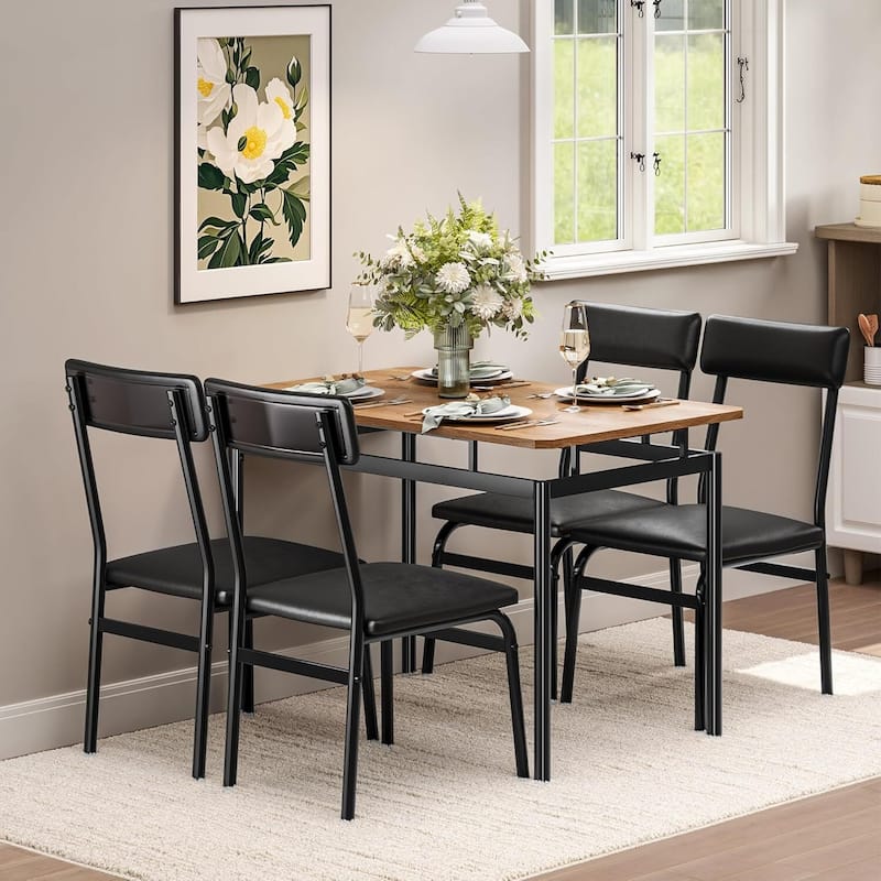 Kitchen Dining Table Set for 4 with Chairs for Kitchen Room and Small Spaces - Black