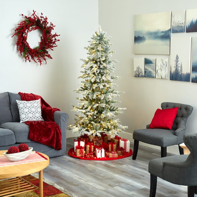 6.5Ft Artificial Christmas Tree with Warm White Lights - Holiday Spruce Decor - Green - 72