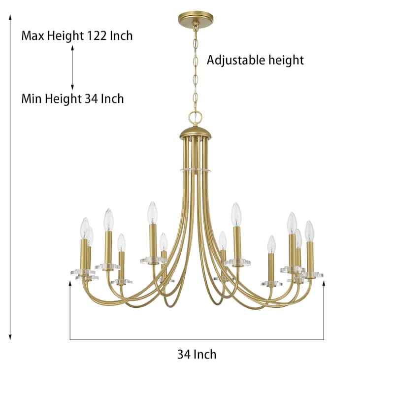 Modern 12-light Dimmable Empire Gold Chandelier - 33.4