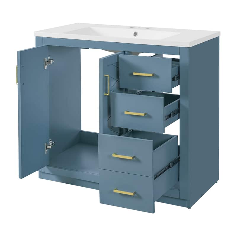 36'' Freestanding Bathroom Vanity with Sink, Solid Wood Frame, 3 Drawers