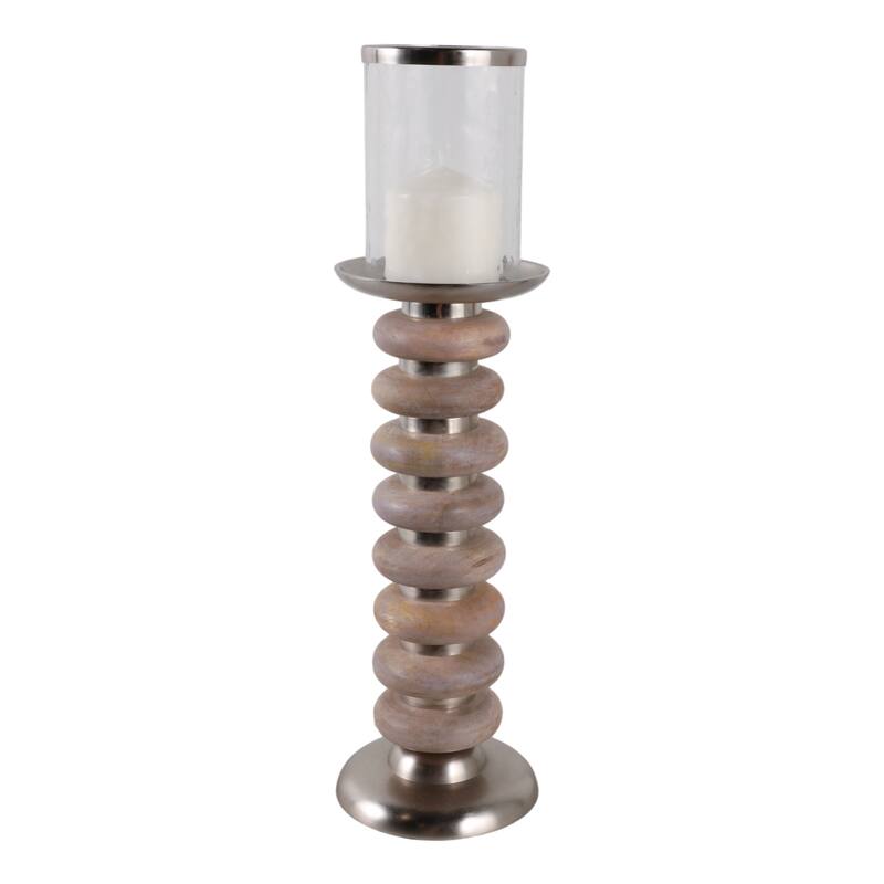 Candle Holder - Pillar with Wood Ring Base