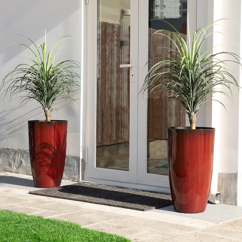 Glitzhome 23.5"H Set of 2 Oversized Gradient Blue Green Red Planter Tall Plastic Flower Pot