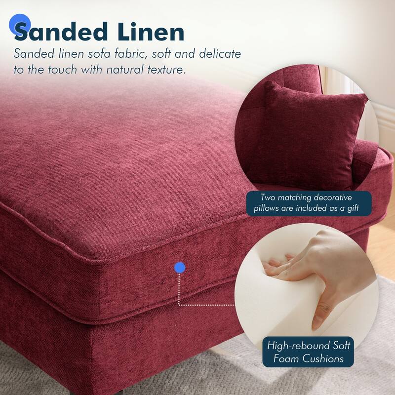 HOMEFUN Linen Upholstered U-Shaped 4-seater Tufted Wood Frame Sectional Sofa with Side Pocket