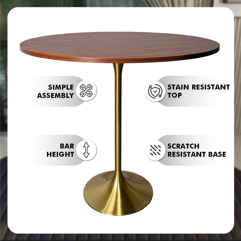 LeisureMod Verve 48" Round Dining Table with MDF Wood TableTop and Brushed Gold Base for Kitchen & Dining Room