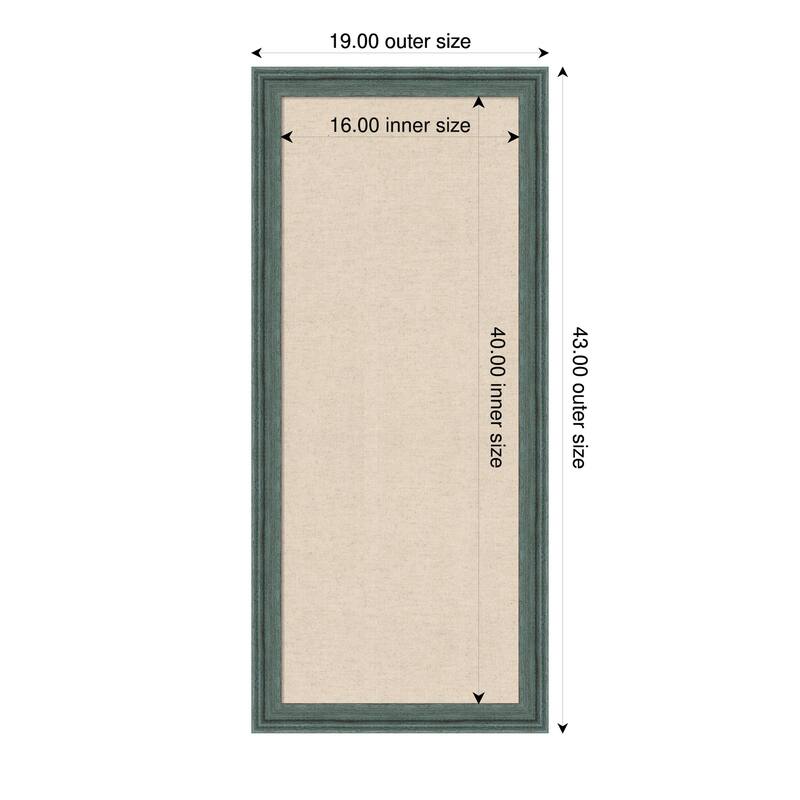 Amanti Art Framed Fabric Pinboard Natural Linen Printed Bulletin Board - Board Size 16 x 40 - Upcycled Teal Grey