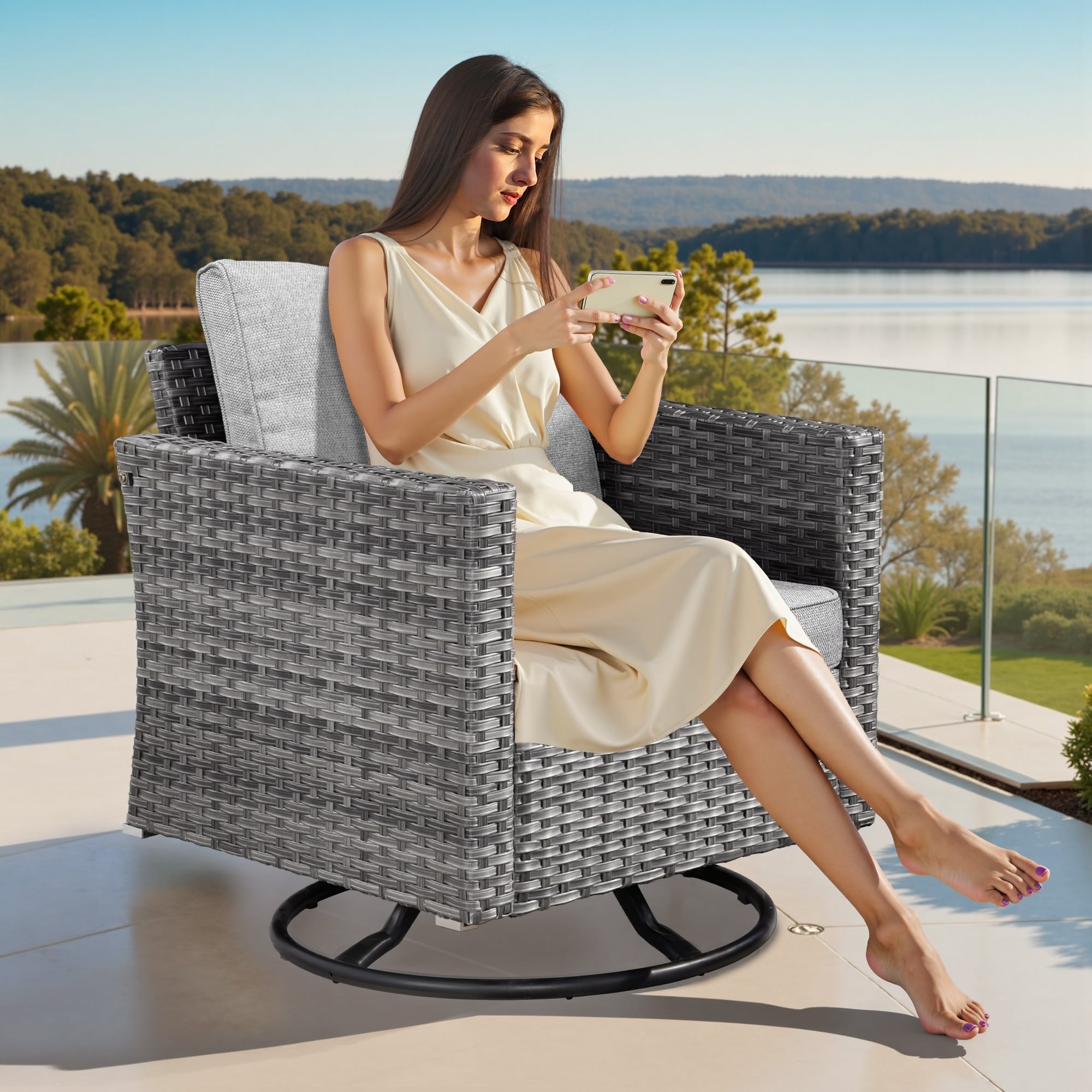 ✨Enjoy Life✨ XIZZI 9 Pieces Patio Wicker Furniture Swivel Rocker with