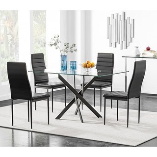 Modern 5-Piece Glass Dining Table Set with 4 Upholstered Chairs for ...