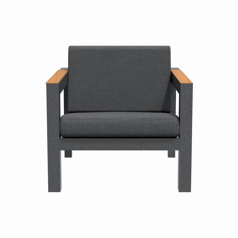 Set of Two Modern Aluminum Grey Upholstered Single Sofa Chairs with Armrest