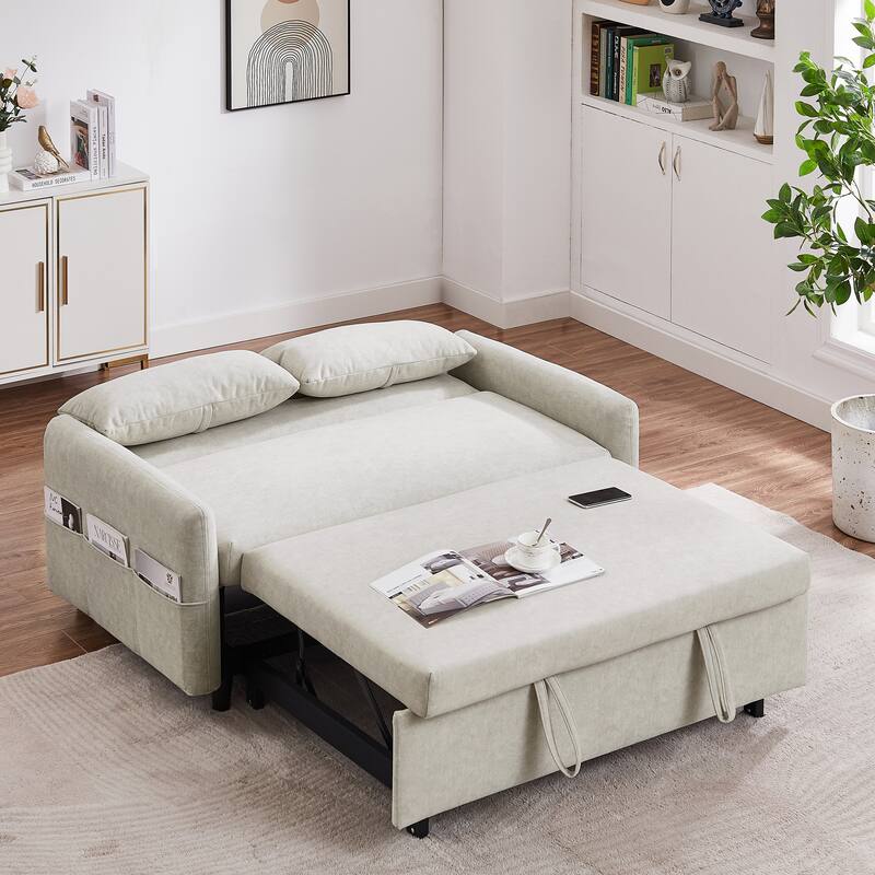 Pull Out Sleep Sofa Bed with Pillows, Loveseats Sofa with Adjsutable Backrest, Convertible Sofa Bed with USB Ports