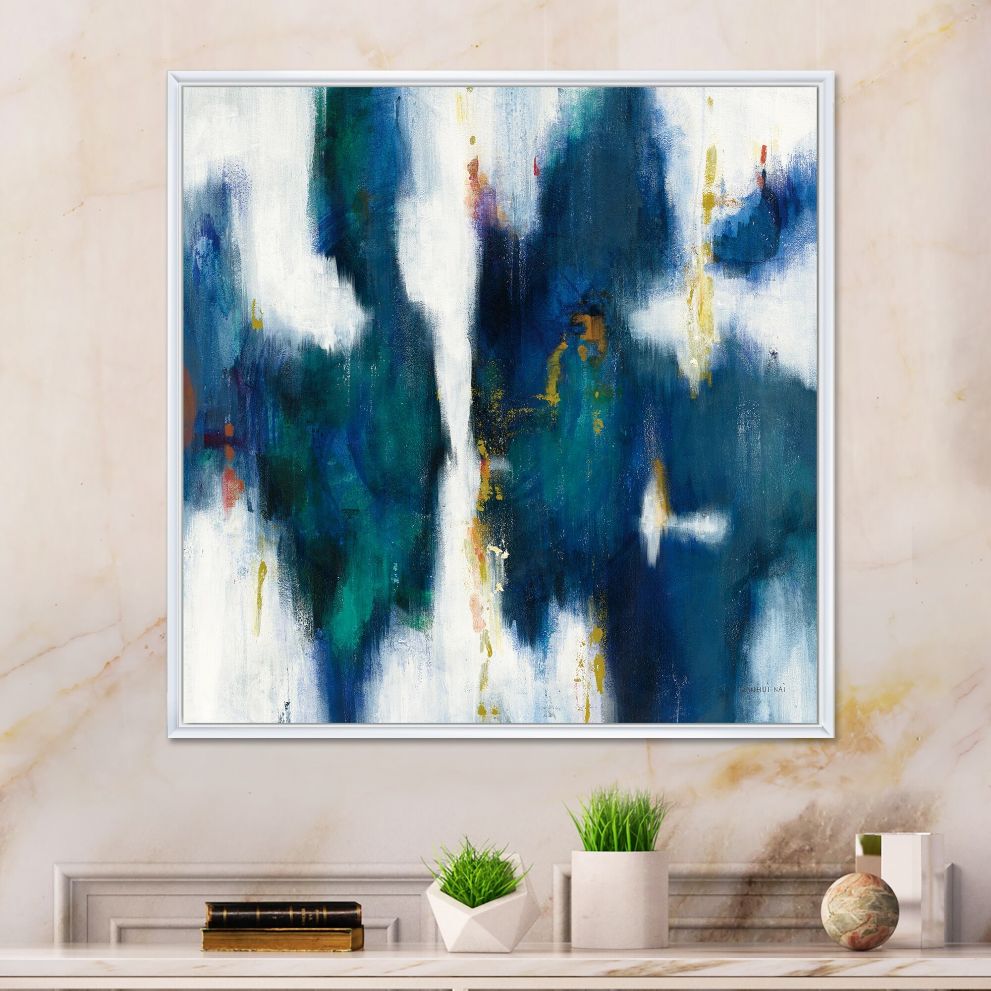 Designart "Blue Glam Texture I" Contemporary Framed Canvas - Blue