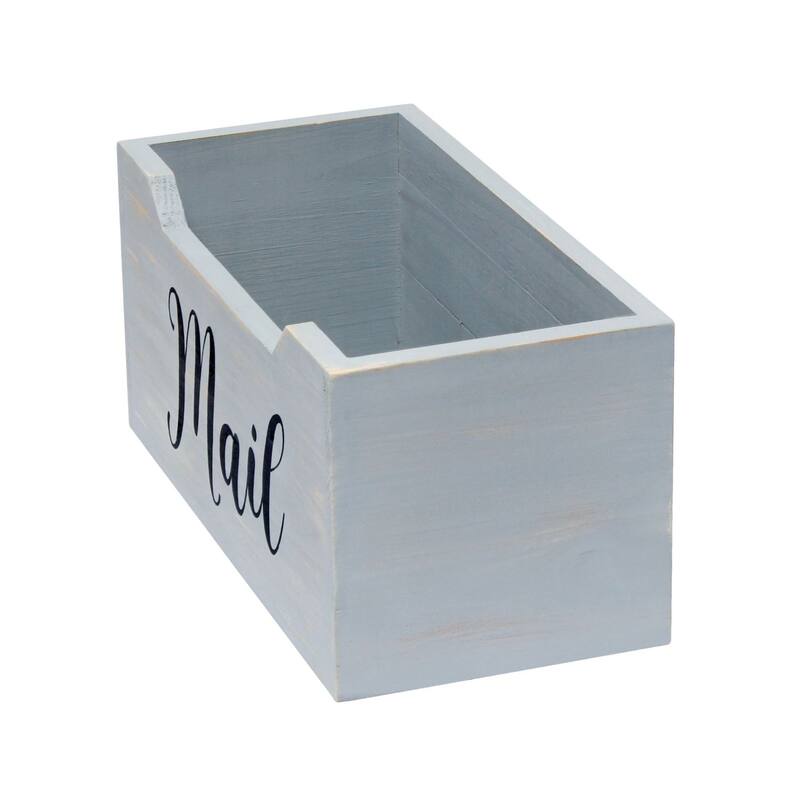 Rectangular Wooden "Mail" Printed Accent Box - 11.5" - Gray and Black