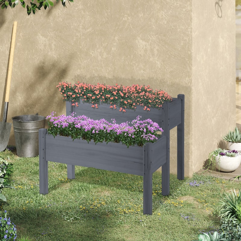 34"x34"x28" Raised Garden Bed, 2-Tier Elevated Wood Box for Backyard, Patio to Grow Vegetables, Herbs, and Flowers, Gray