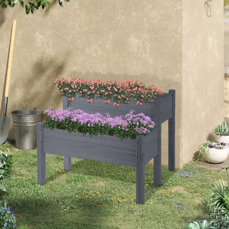 Raised Garden Bed Two Tier Planter Drainage Holes for Backyard Patio