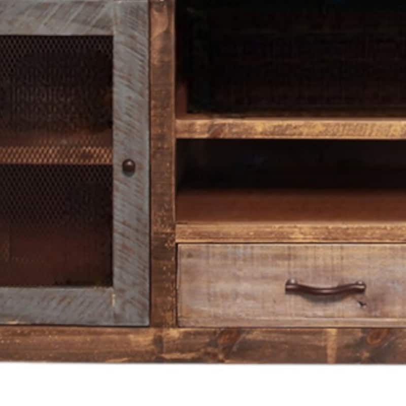 HomeRoots 76" Brown Solid Wood Cabinet Enclosed Storage Distressed TV Stand - 75.75' X '31.75' X '17.75