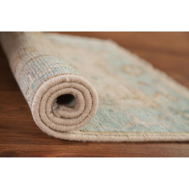 Hand Knotted Oriental 100% Wool Carpet Transitional Geometric Peach Oushak Area Rug - 2' 10'' X 1' 11''