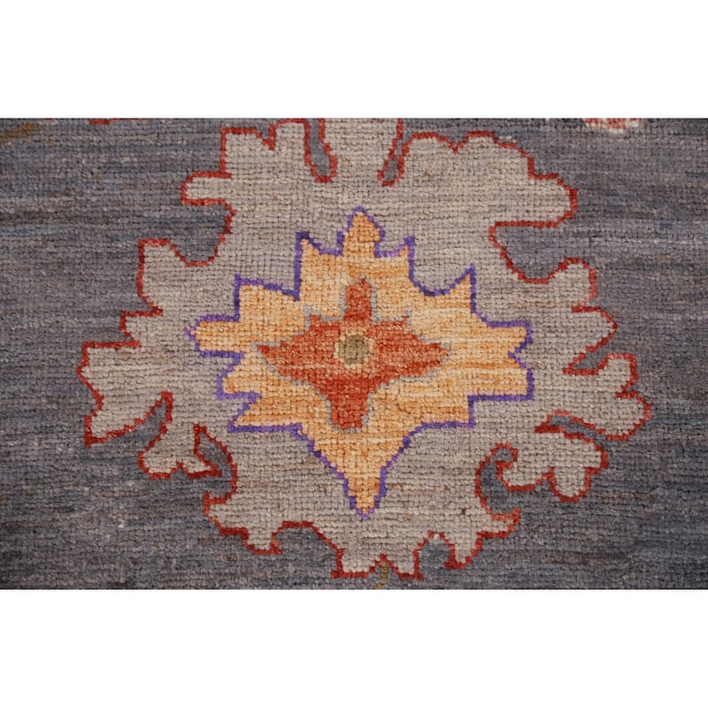 Hand Knotted Oriental 100% Wool Carpet Transitional Floral Greys & Charcoal Oushak Runner Rug - 9' 10'' X 2' 8''