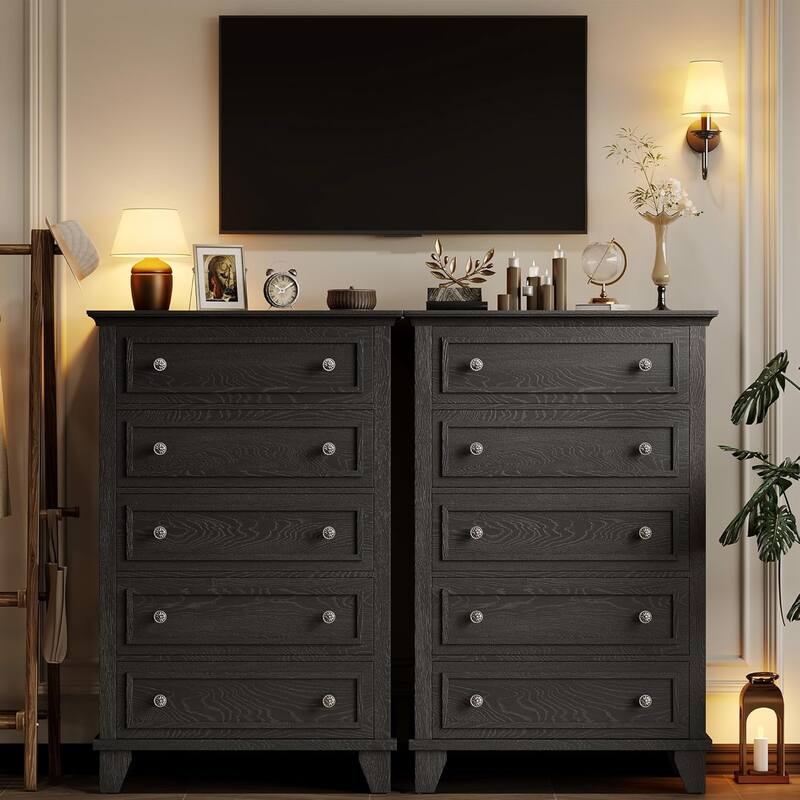 Tall Dresser for Bedroom with 5 Drawers, Chest of Drawers with Ample Storage for Closet, Living Room or Hallway