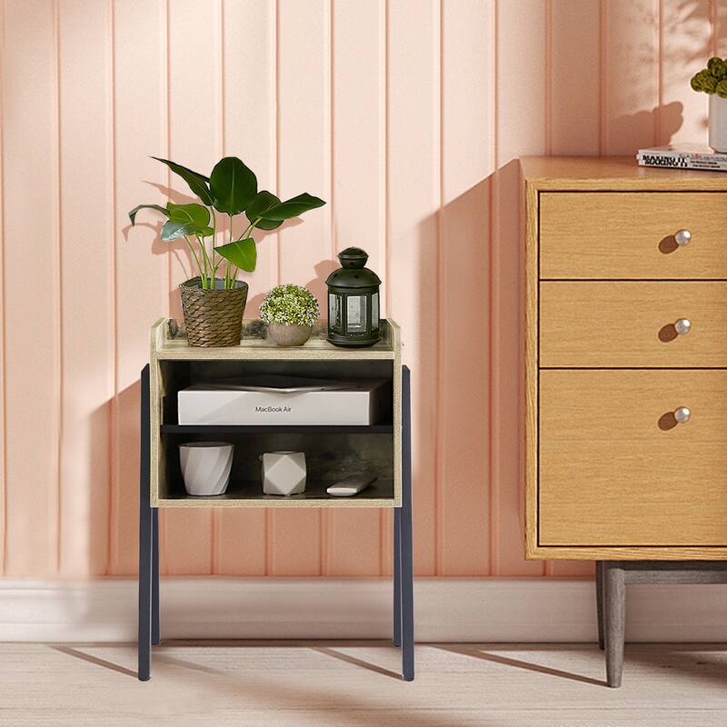 VECELO Gray Mid-Century Modern 3-Tier Stackable Nightstand Set of 1/2 Nightstands with Metal Frame for Bedroom Living Room
