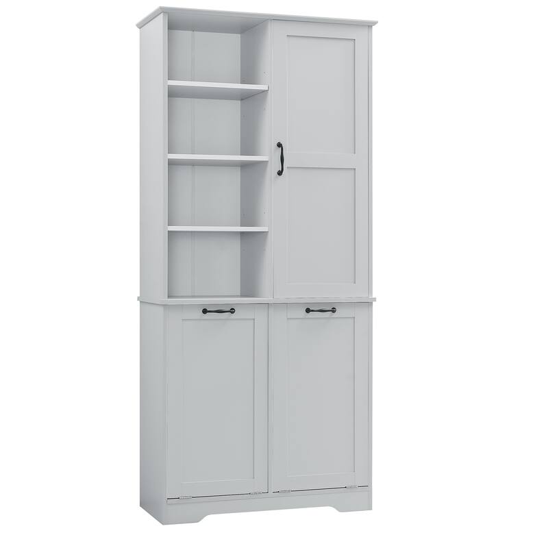 Freestanding Bathroom Storage Cabinet with Doors, Drawers, Tilt-Out Laundry Hamper & Shelves