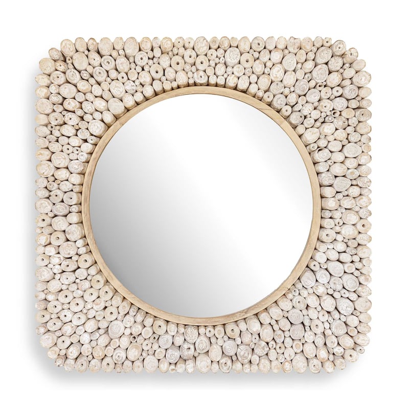 Uttermost Merak Teak Mosaic Mirror - 36.25" W x 36.25" H x 1.75" D