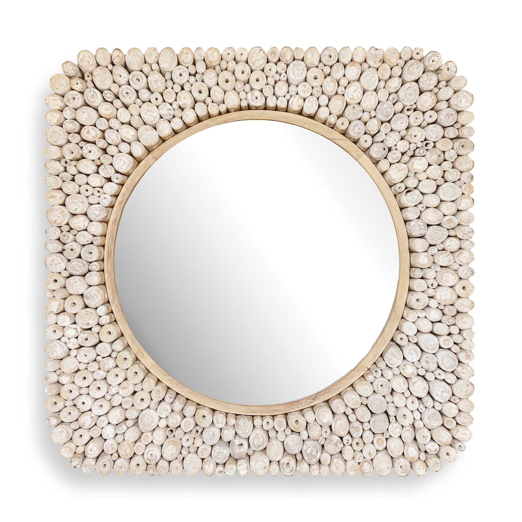 Uttermost Merak Teak Mosaic Mirror - 36.25" W x 36.25" H x 1.75" D