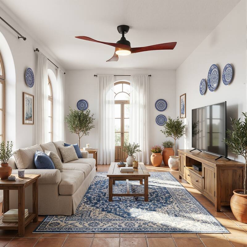 Ceiling Fan with Light, Solid Wood Blades Modern LED Ceiling Fan with Bluetooth App Control, Reversible Quiet Motor