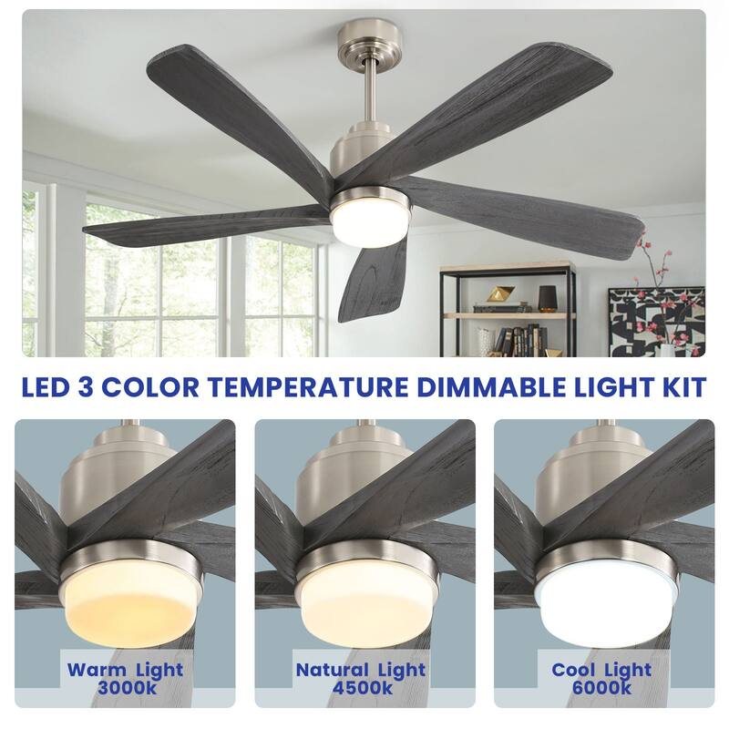 52 Inch Wood Blades Ceiling Fan with Light,3 CCT LED,Remote and APP Control-Farmhouse, Modern, Contemporary - 52 inches