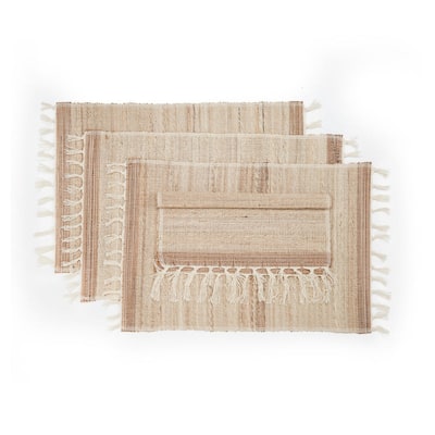 BISCOTTI FRINGED Placemats - Handwoven Banana Fiber & Cotton, Fair Trade | Set of 4, 13"x19" by Sustainable Threads