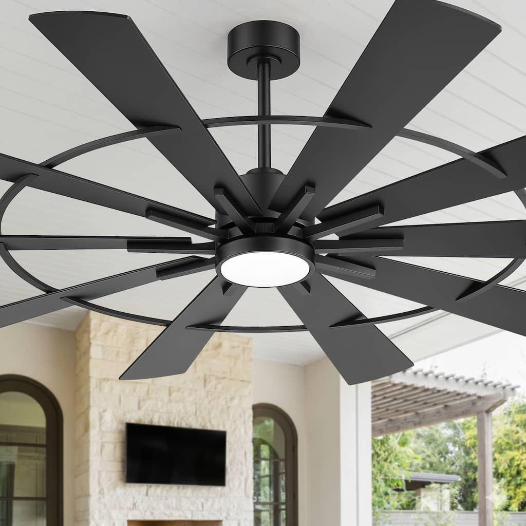 72"/62" Matte Black Ceiling Fan with LED Light, 10-Blade DC Motor, Remote Control, Reversible, 6-Speed Modern Fan
