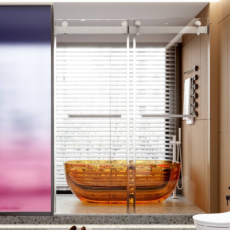 68"-72" x 76" Frameless Double Sliding Shower Door - Brushed Nickel