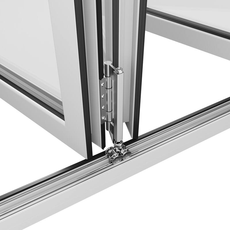 KaMic 168"×96" 5 Panels Aluminum Folding Door In White,Folded Out From Left To Right Model #:FD5PWH16896-LR