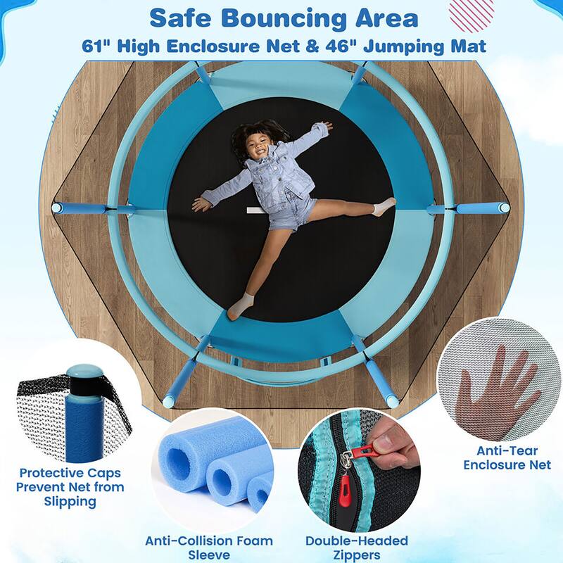 Gymax 60'' Trampoline for Kids w/ Gymnastic Bar Rings Foamed Handle No - See Details